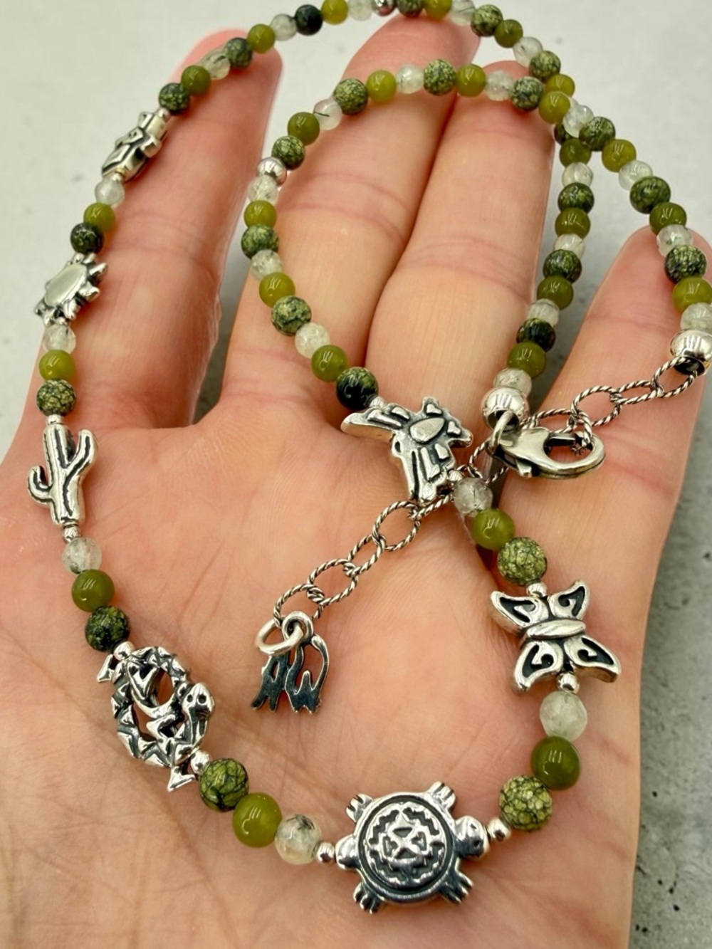 Carolyn Pollack American West Green Garnet Serpentine Gecko Charm Necklace 17+2” - Picture 11 of 17
